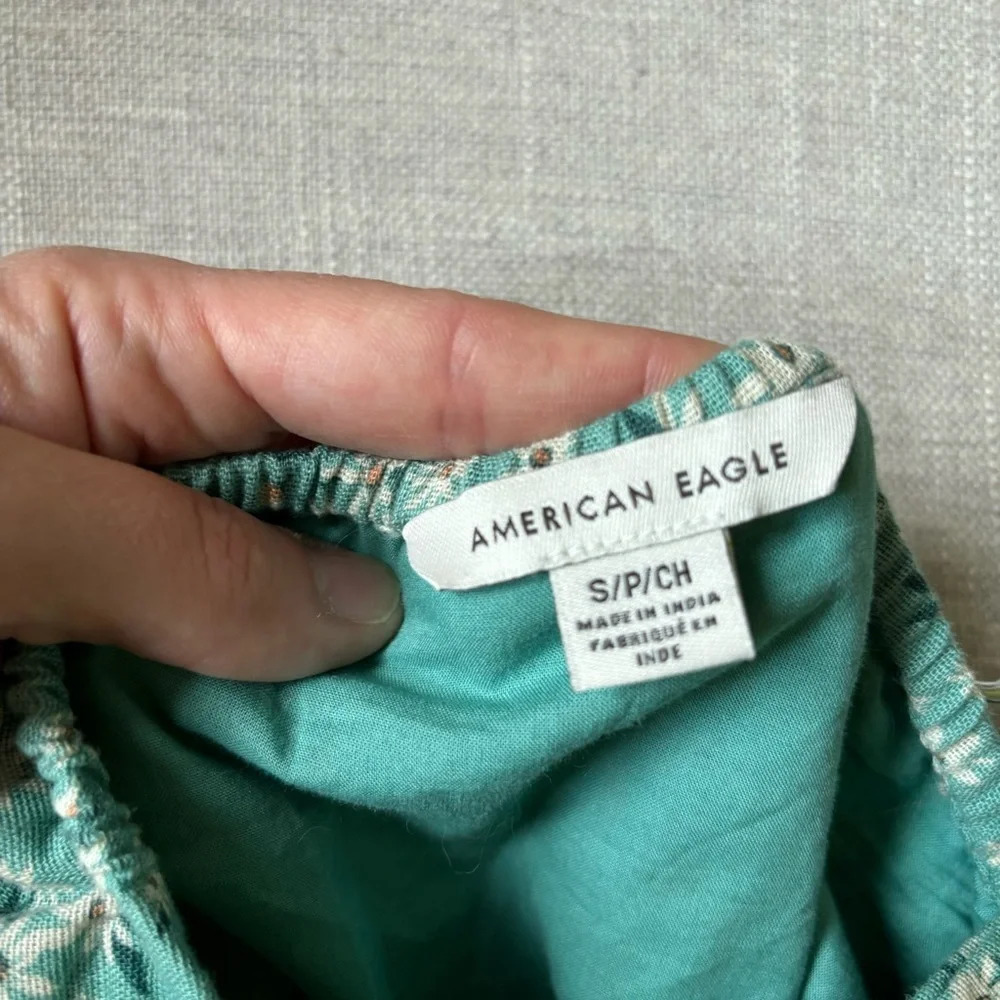 American Eagle AE Floral Tie-Back Mini Dress Mint Size S Festival Boho Coastal - Picture 6 of 8